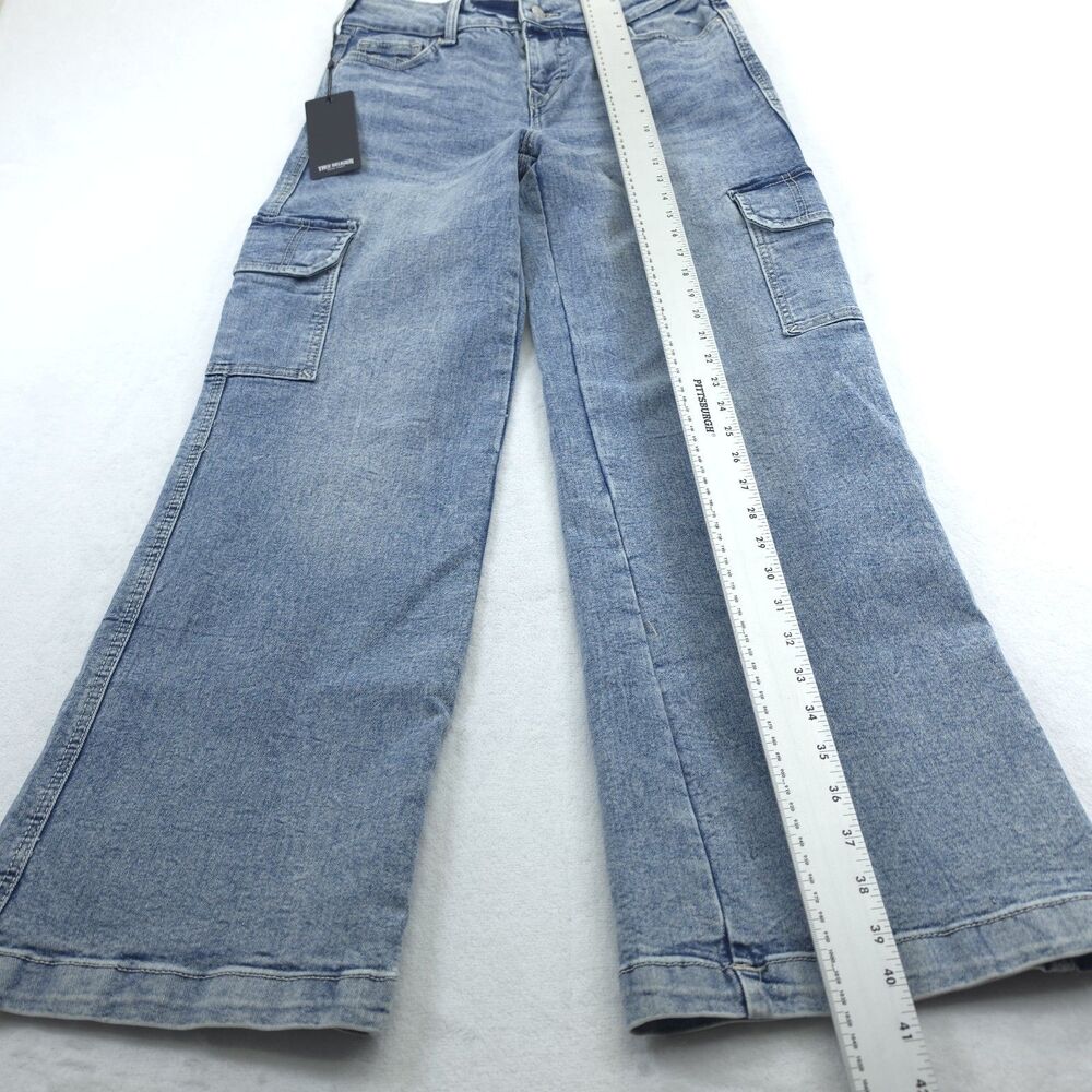 True Religion Women 26 Bobbi Baggy Cargo Y2K 90s Mid Rise Denim Blue Jeans NWT - Picture 6 of 12